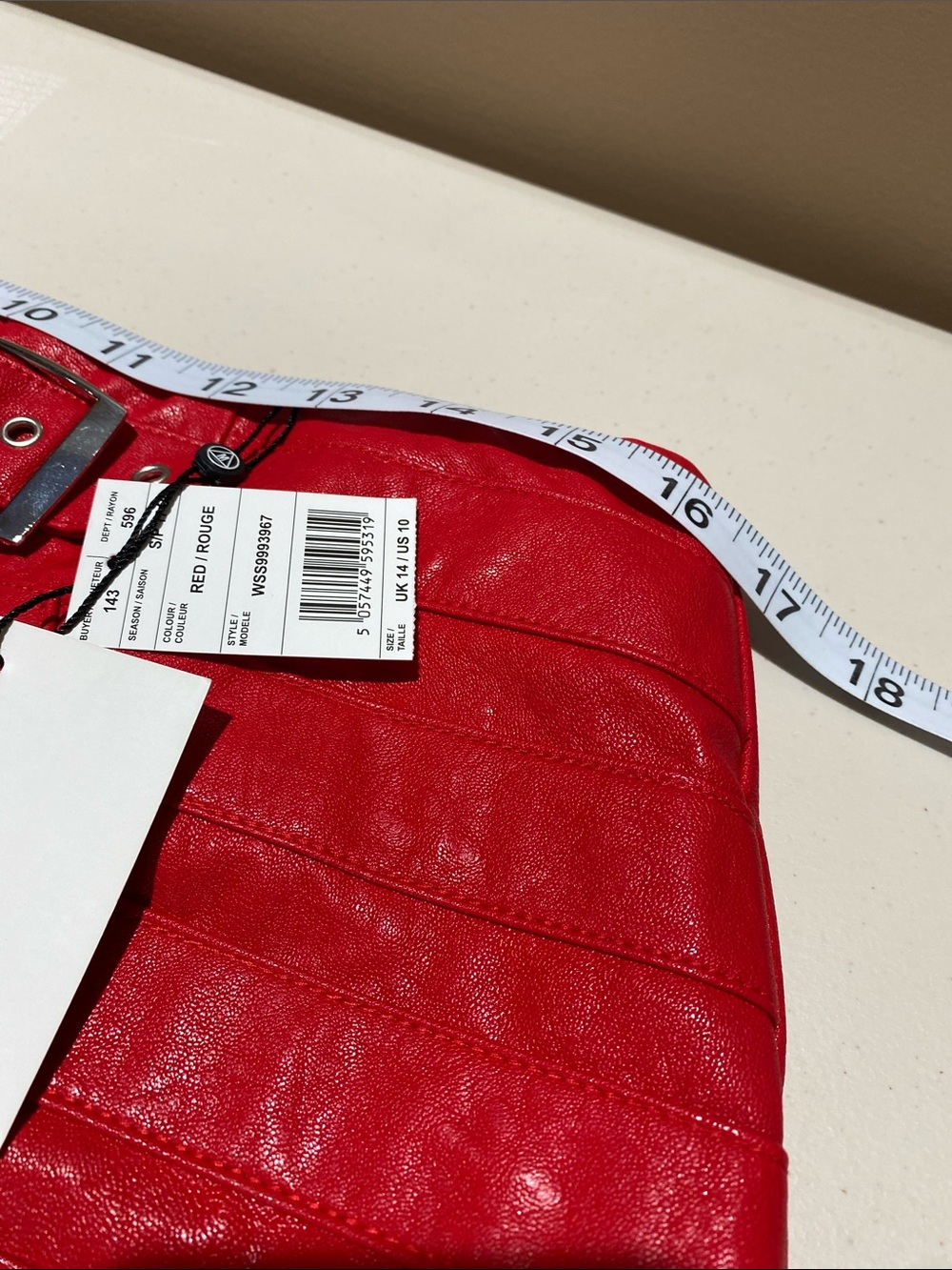 New Faux Leather Straight Mini Skirt Size 10 CherryRed Buckle Details Rocker - Picture 4 of 13